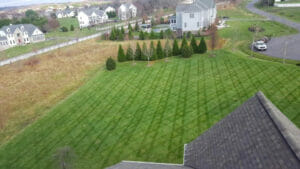 aerial view of freshly cut grass