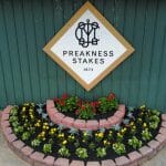 Preakness Stakes Sign with fresh planted and mulched flower bed